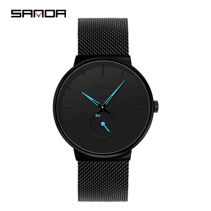Sanda Men's Black Mesh Belt Quartz Watch - Image 4
