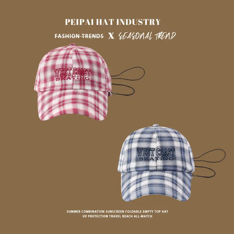 Women Plaid Straw Sunhat Wide Brim Drawstring Cap - Image 4