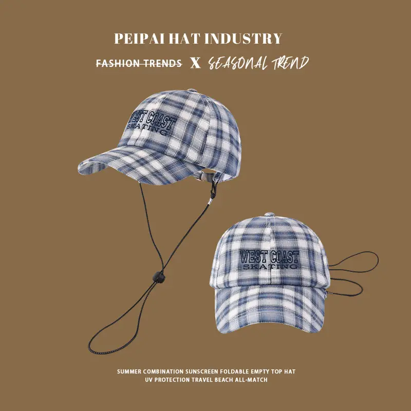 Women Plaid Straw Sunhat Wide Brim Drawstring Cap — feature 6