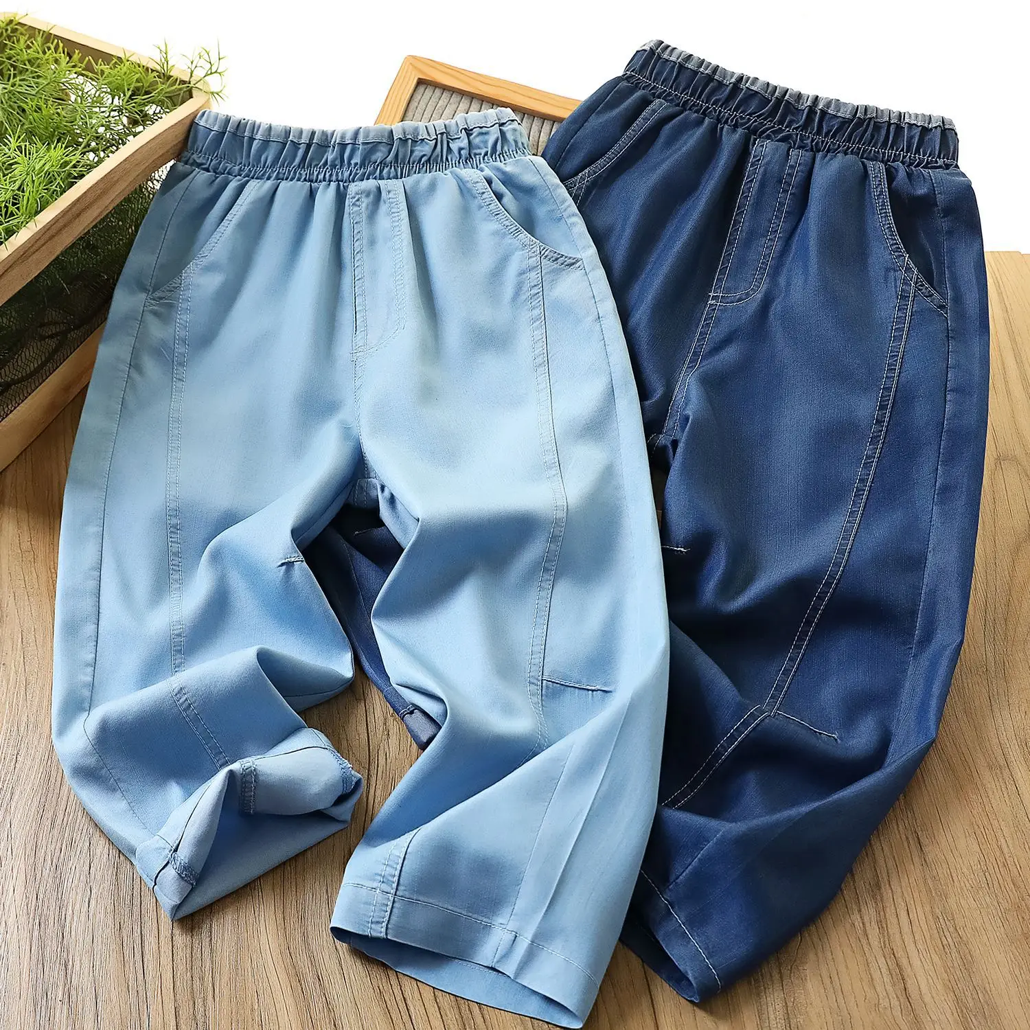 Blue Denim Fake Two-Waist Pants for Boys Summer 2025 - Image 4