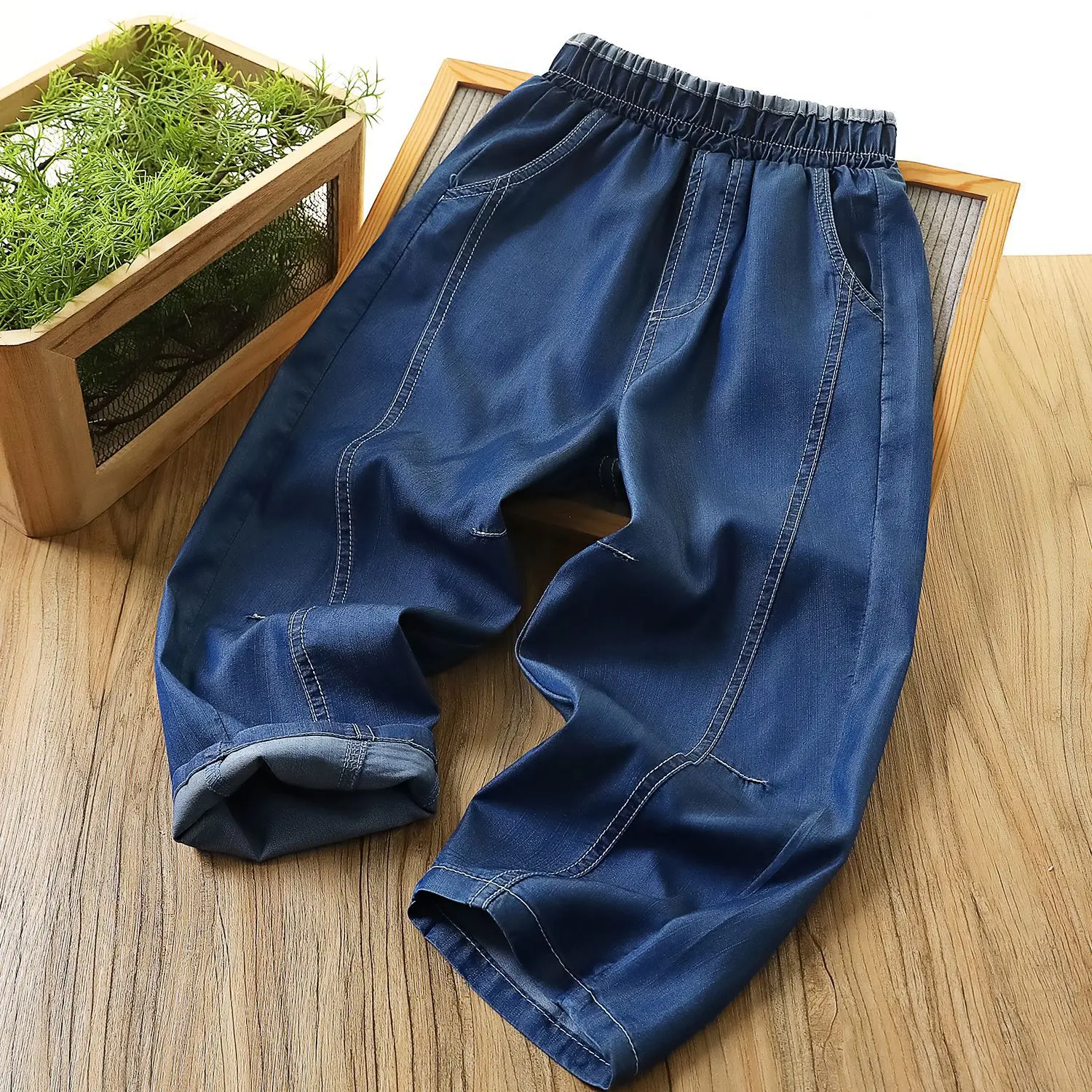 Blue Denim Fake Two-Waist Pants for Boys Summer 2025 — feature 11