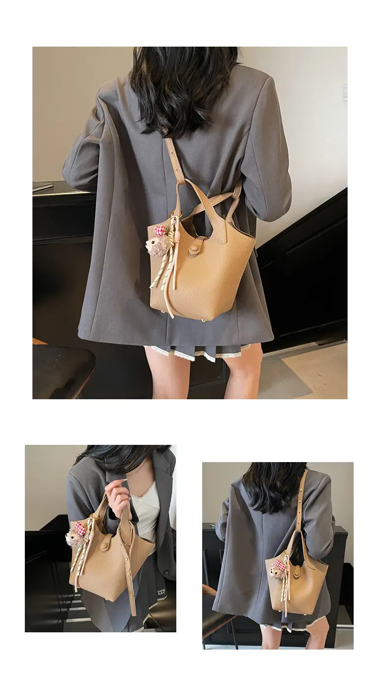 Women's Soft Leather Crossbody Bag with Cute Pom Pom Charm — feature 10