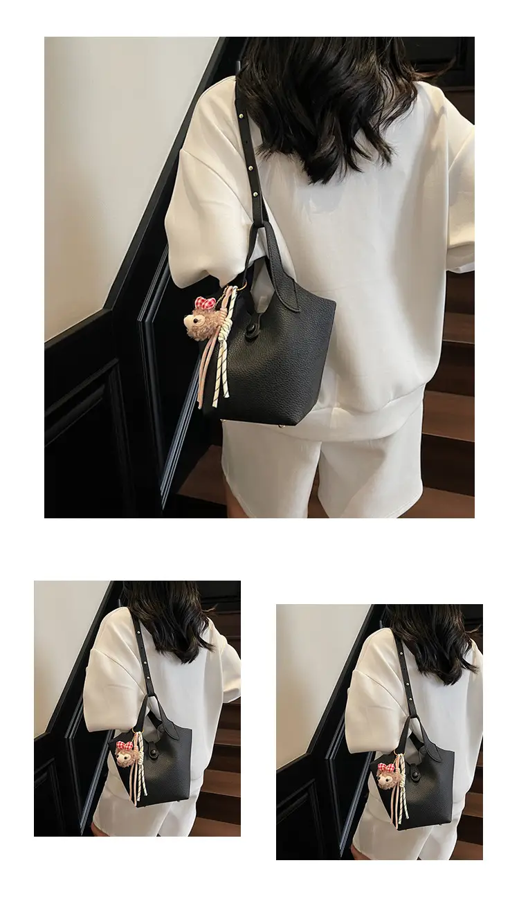 Women's Soft Leather Crossbody Bag with Cute Pom Pom Charm — feature 11