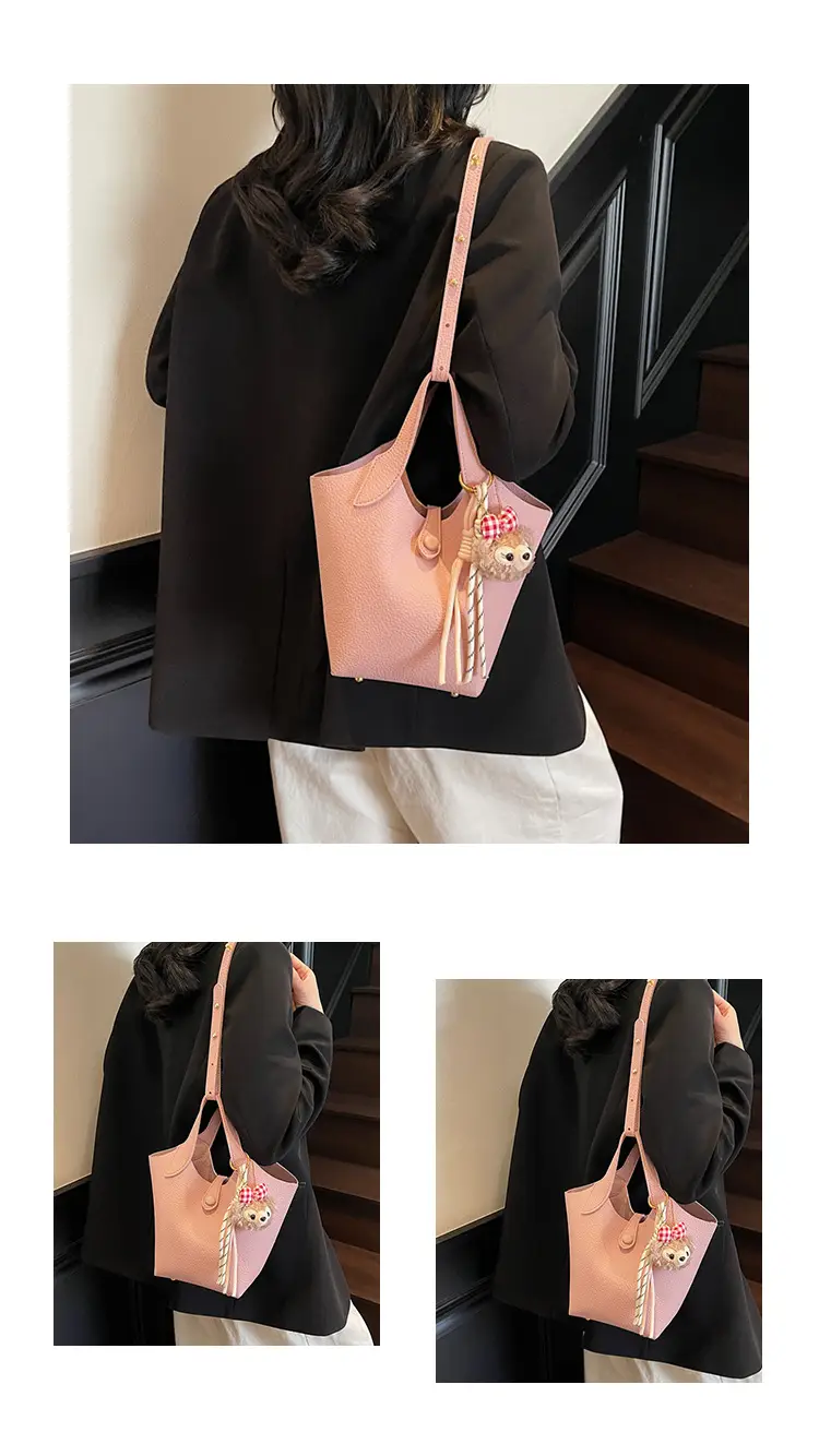 Women's Soft Leather Crossbody Bag with Cute Pom Pom Charm — feature 14