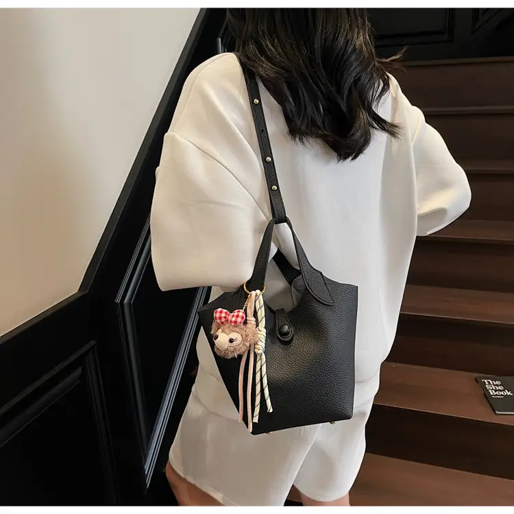 Women's Soft Leather Crossbody Bag with Cute Pom Pom Charm — feature 38