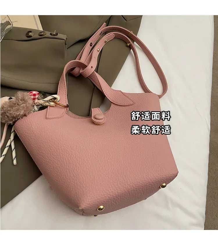 Women's Soft Leather Crossbody Bag with Cute Pom Pom Charm — feature 5