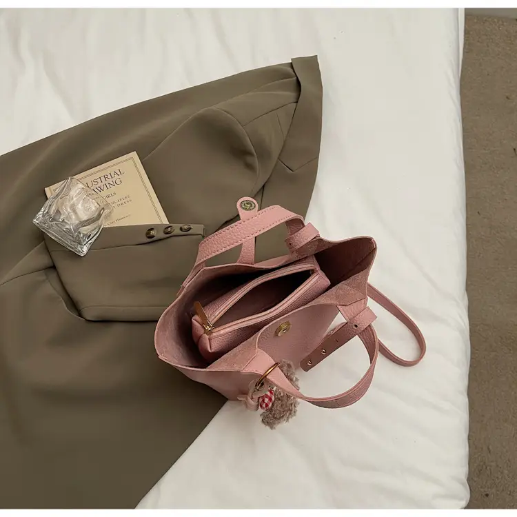 Women's Soft Leather Crossbody Bag with Cute Pom Pom Charm — feature 8
