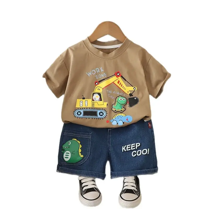 Boys Cartoon Excavator T-Shirt Shorts Set Summer - Image 9