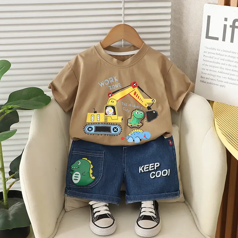 Boys Cartoon Excavator T-Shirt Shorts Set Summer — feature 2