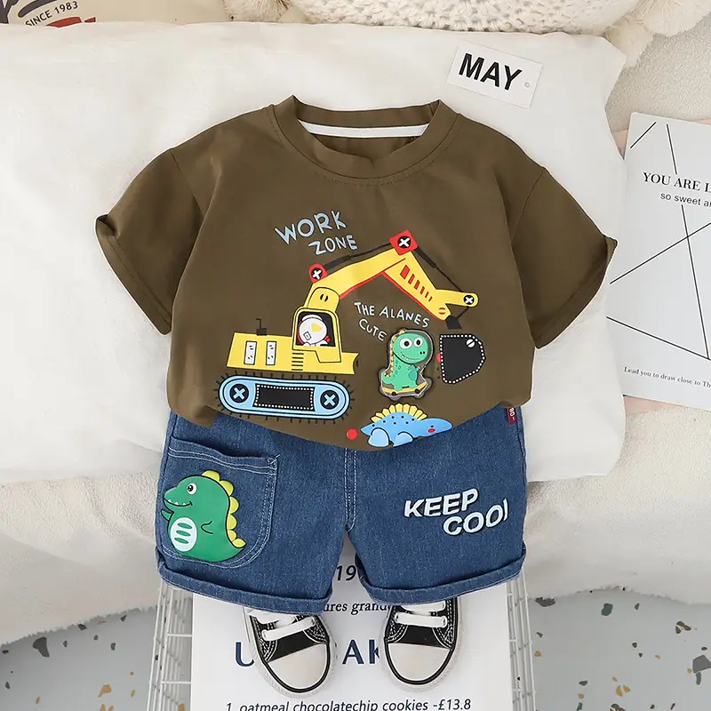 Boys Cartoon Excavator T-Shirt Shorts Set Summer - Image 4