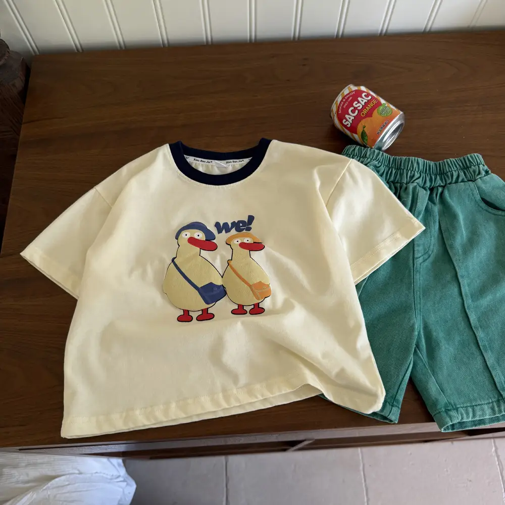 Boys Cotton Cartoon T-Shirt with Green Shorts - Image 4
