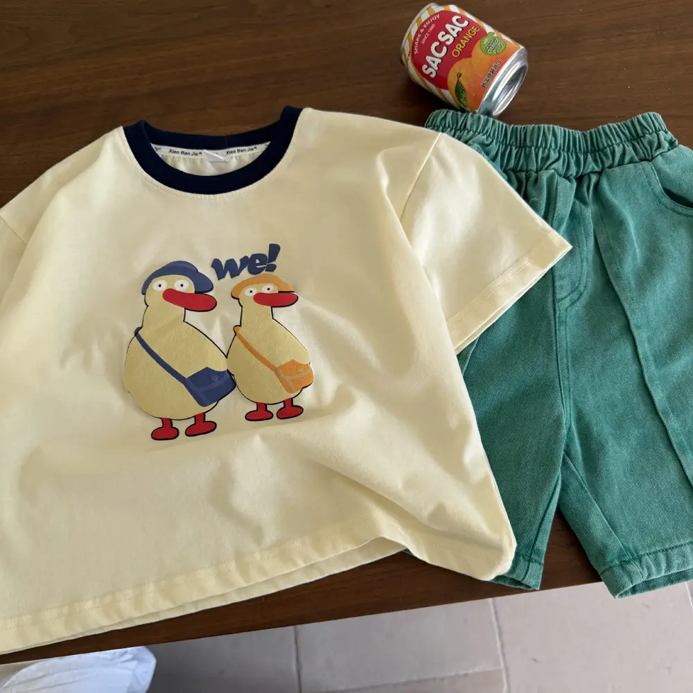 Boys Cotton Cartoon T-Shirt with Green Shorts — feature 3