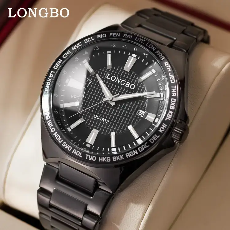 Longbo Luminous Waterproof Men's Quartz Watch Gold Silver