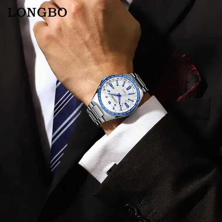 Longbo Luminous Waterproof Men's Quartz Watch Gold Silver