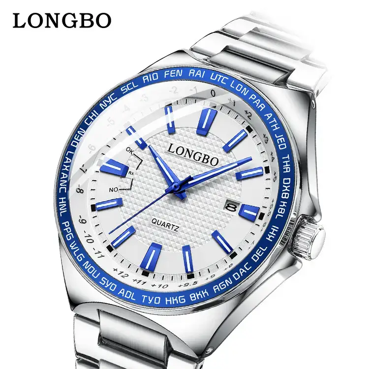 Longbo Luminous Waterproof Men's Quartz Watch Gold Silver
