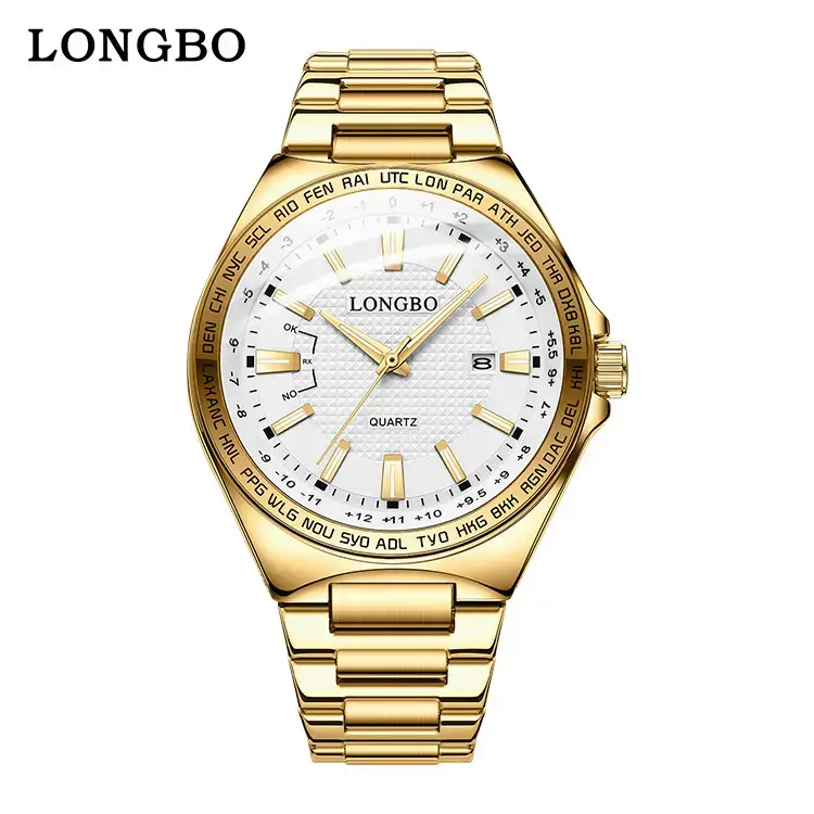 Longbo Luminous Waterproof Men's Quartz Watch Gold Silver