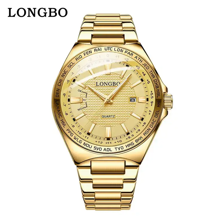 Longbo Luminous Waterproof Men's Quartz Watch Gold Silver