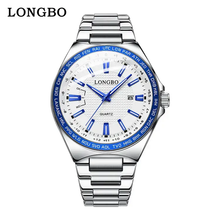 Longbo Luminous Waterproof Men's Quartz Watch Gold Silver