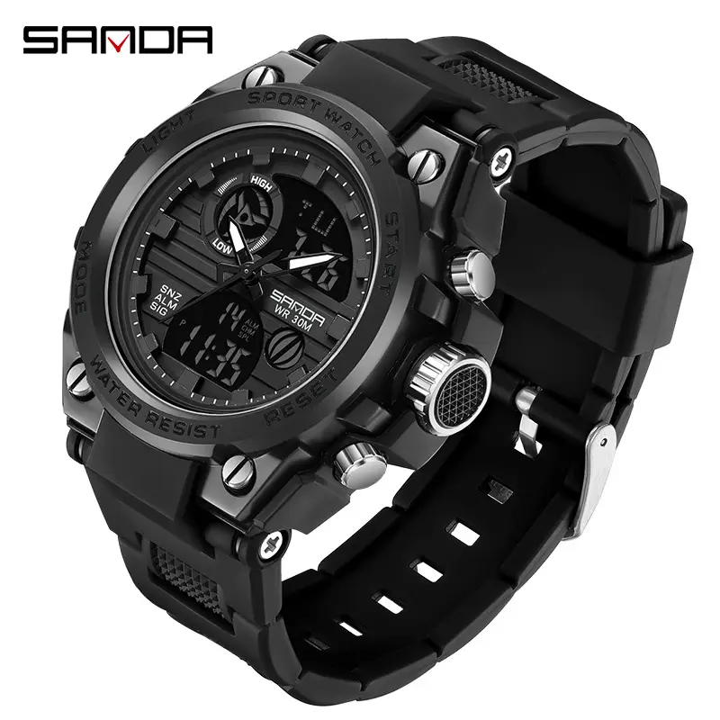 Men's Black Digital Sport Watch with LCD Display - Image 2
