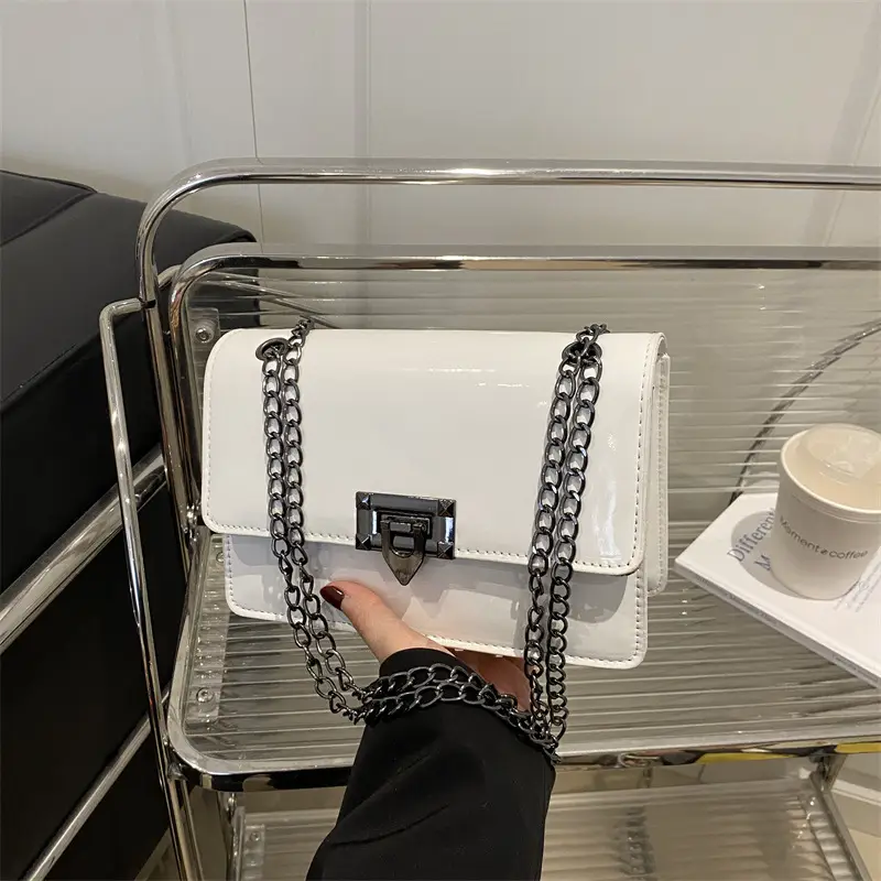 White Square Lock Chain Crossbody Bag for Women