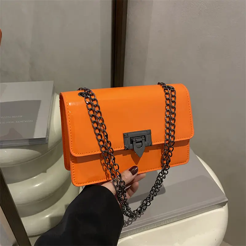 White Square Lock Chain Crossbody Bag for Women