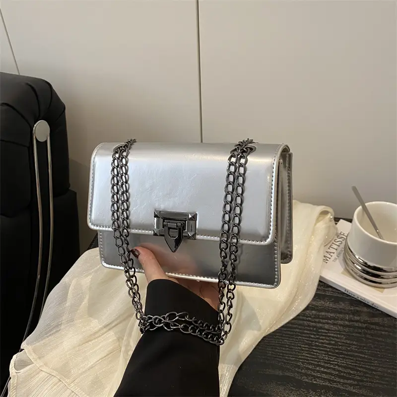 White Square Lock Chain Crossbody Bag for Women