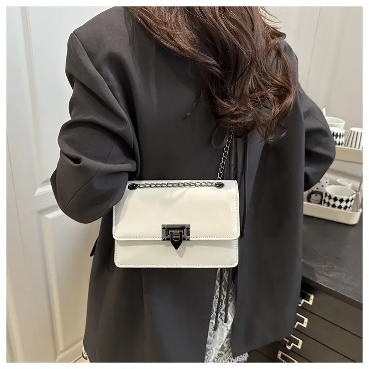 White Square Lock Chain Crossbody Bag for Women — feature 10