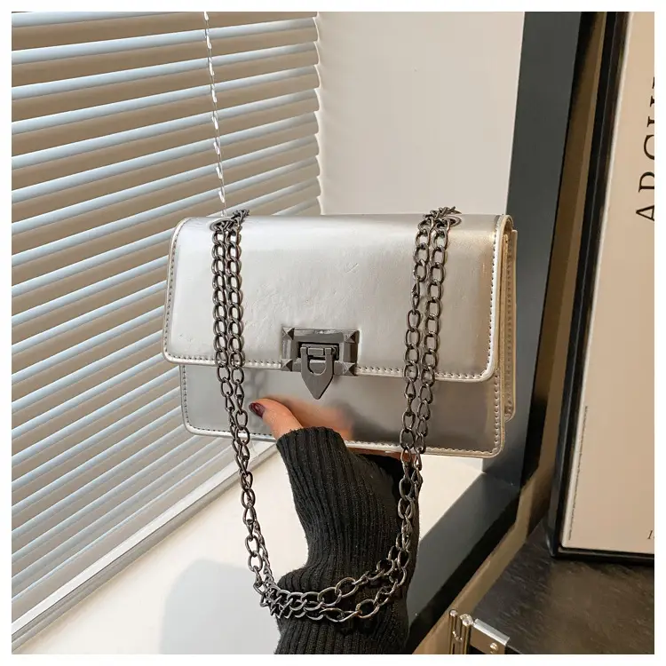 White Square Lock Chain Crossbody Bag for Women — feature 21