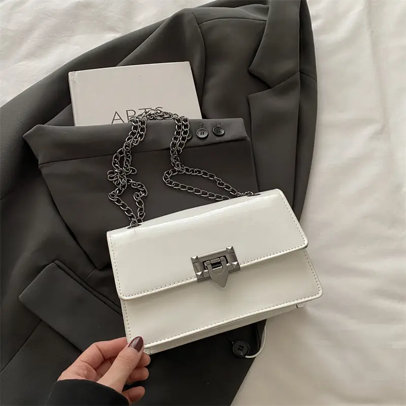 White Square Lock Chain Crossbody Bag for Women