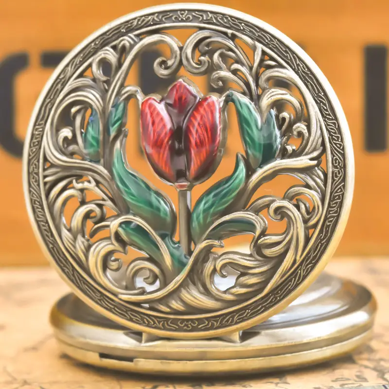 Vintage Floral Pocket Watch with Chain Strap for Men Women — feature 5