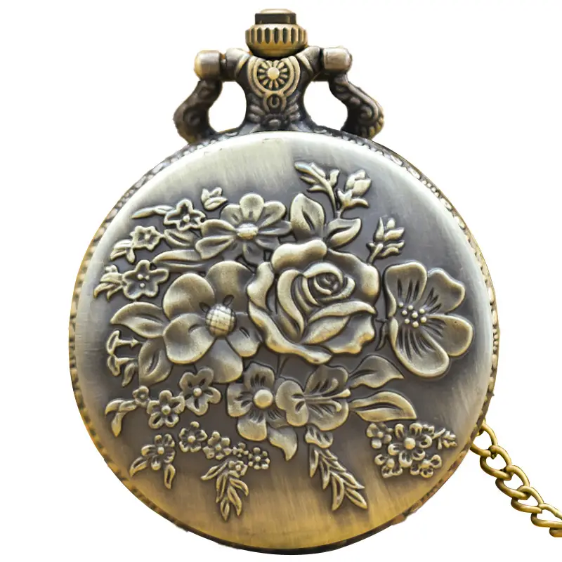 Vintage Floral Pocket Watch with Chain Strap for Men Women - Image 10