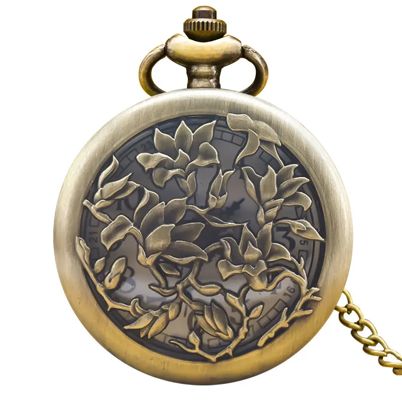 Vintage Floral Pocket Watch with Chain Strap for Men Women - Image 14