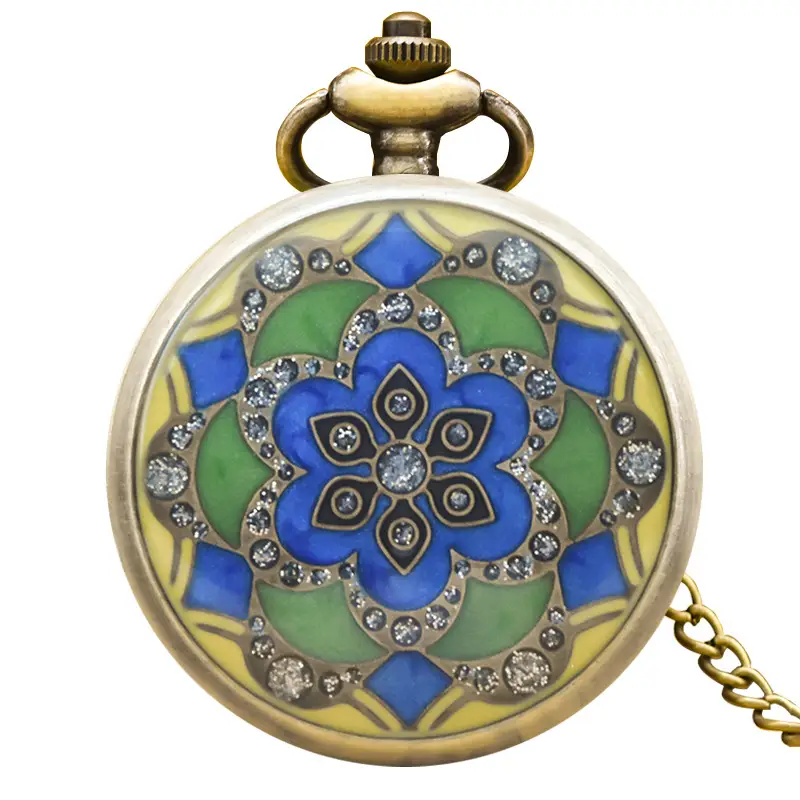 Vintage Floral Pocket Watch with Chain Strap for Men Women - Image 2