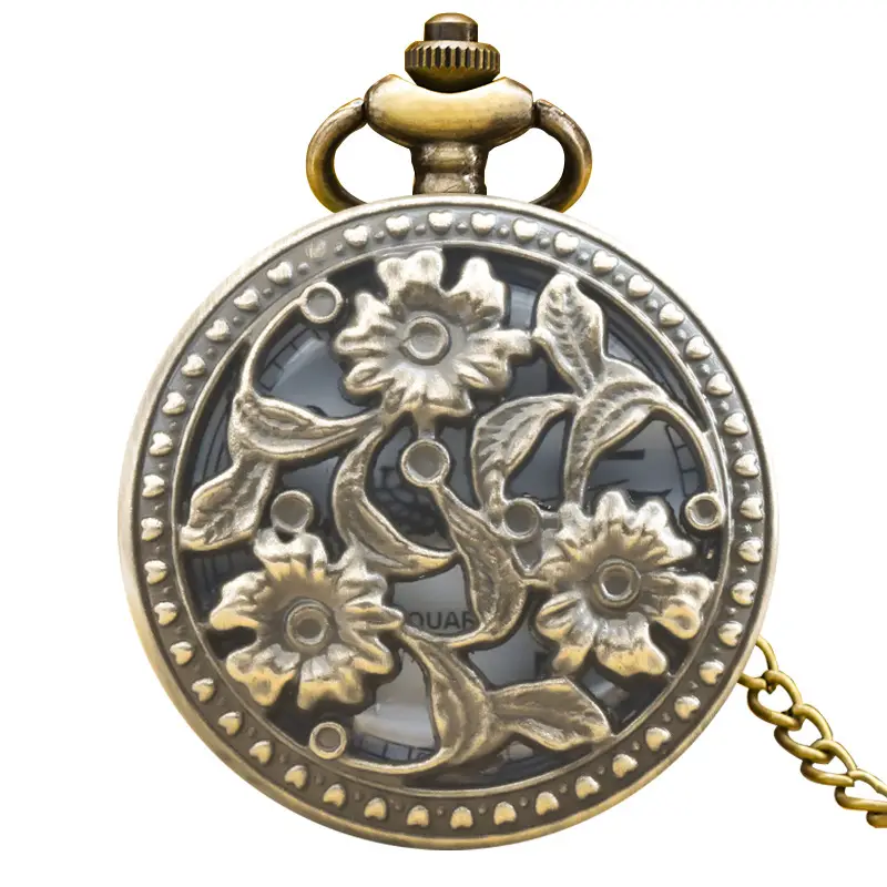 Vintage Floral Pocket Watch with Chain Strap for Men Women - Image 22