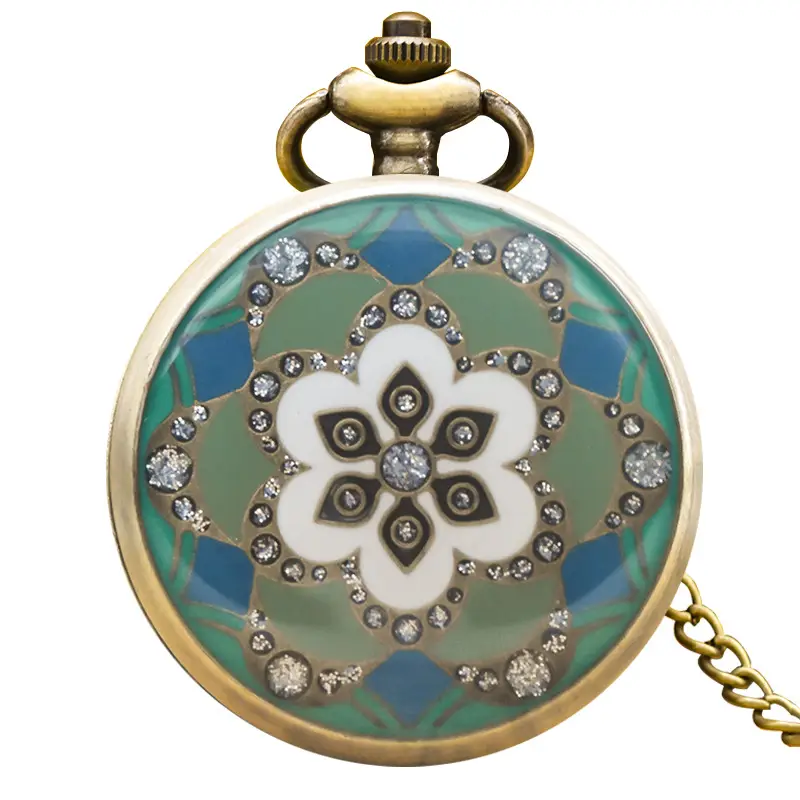Vintage Floral Pocket Watch with Chain Strap for Men Women - Image 3