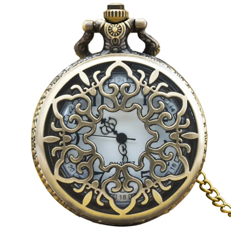 Vintage Floral Pocket Watch with Chain Strap for Men Women - Image 43