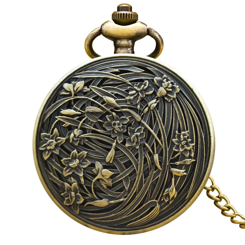 Vintage Floral Pocket Watch with Chain Strap for Men Women - Image 48