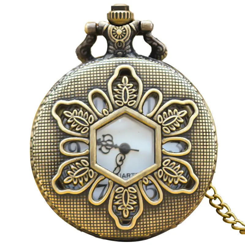 Vintage Floral Pocket Watch with Chain Strap for Men Women - Image 5