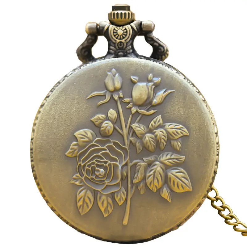 Vintage Floral Pocket Watch with Chain Strap for Men Women - Image 6