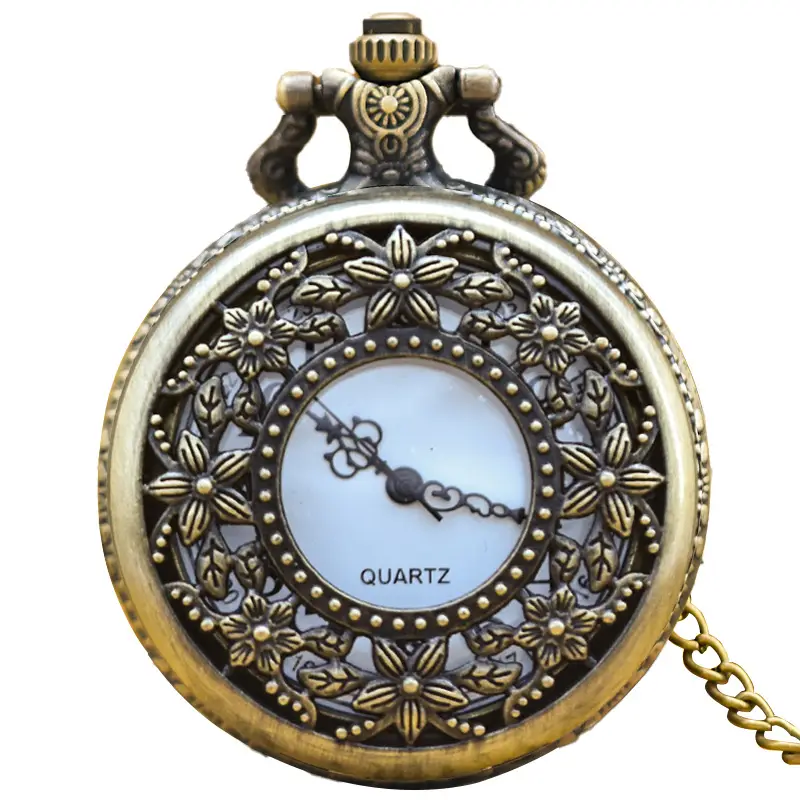 Vintage Floral Pocket Watch with Chain Strap for Men Women - Image 8