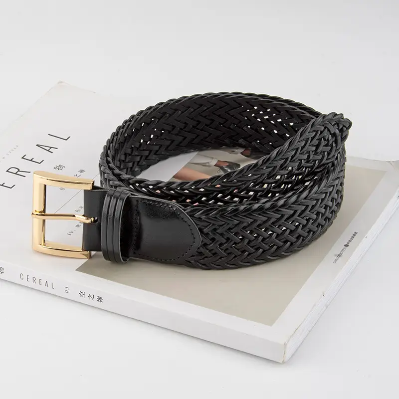 Brown Woven Belt for Women with Gold Buckle - Image 9