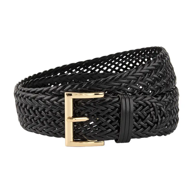 Brown Woven Belt for Women with Gold Buckle - Image 11