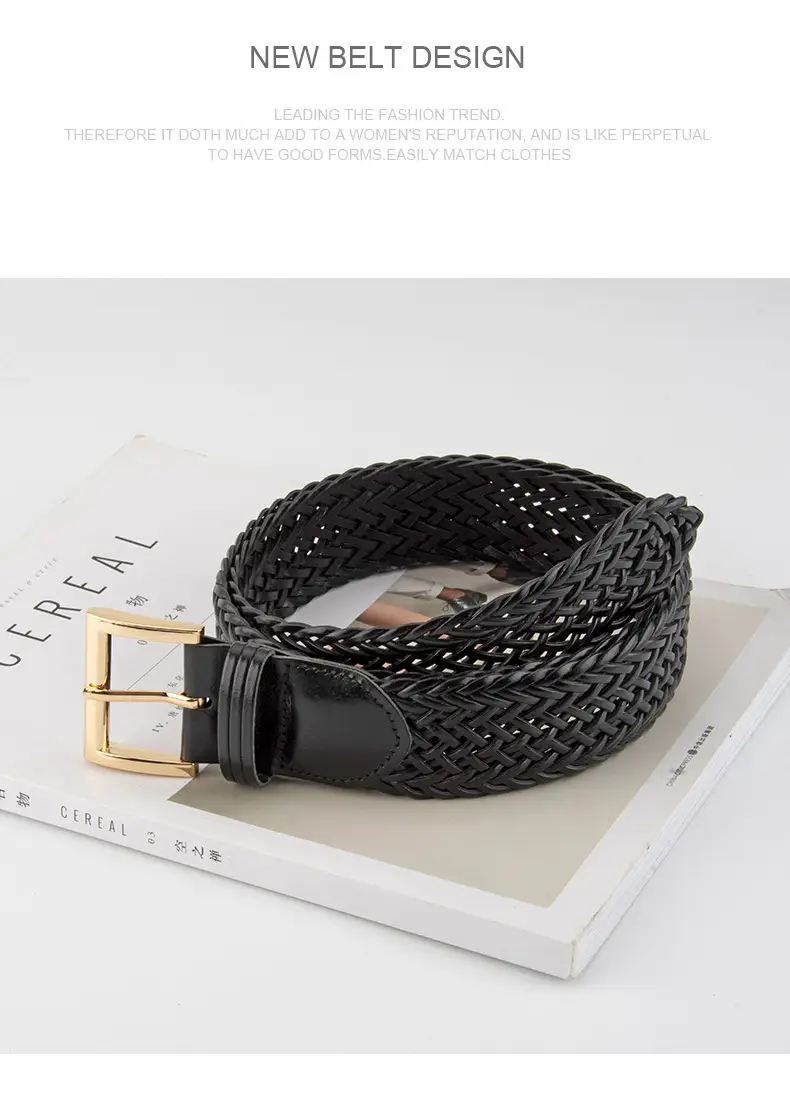 Brown Woven Belt for Women with Gold Buckle — feature 10