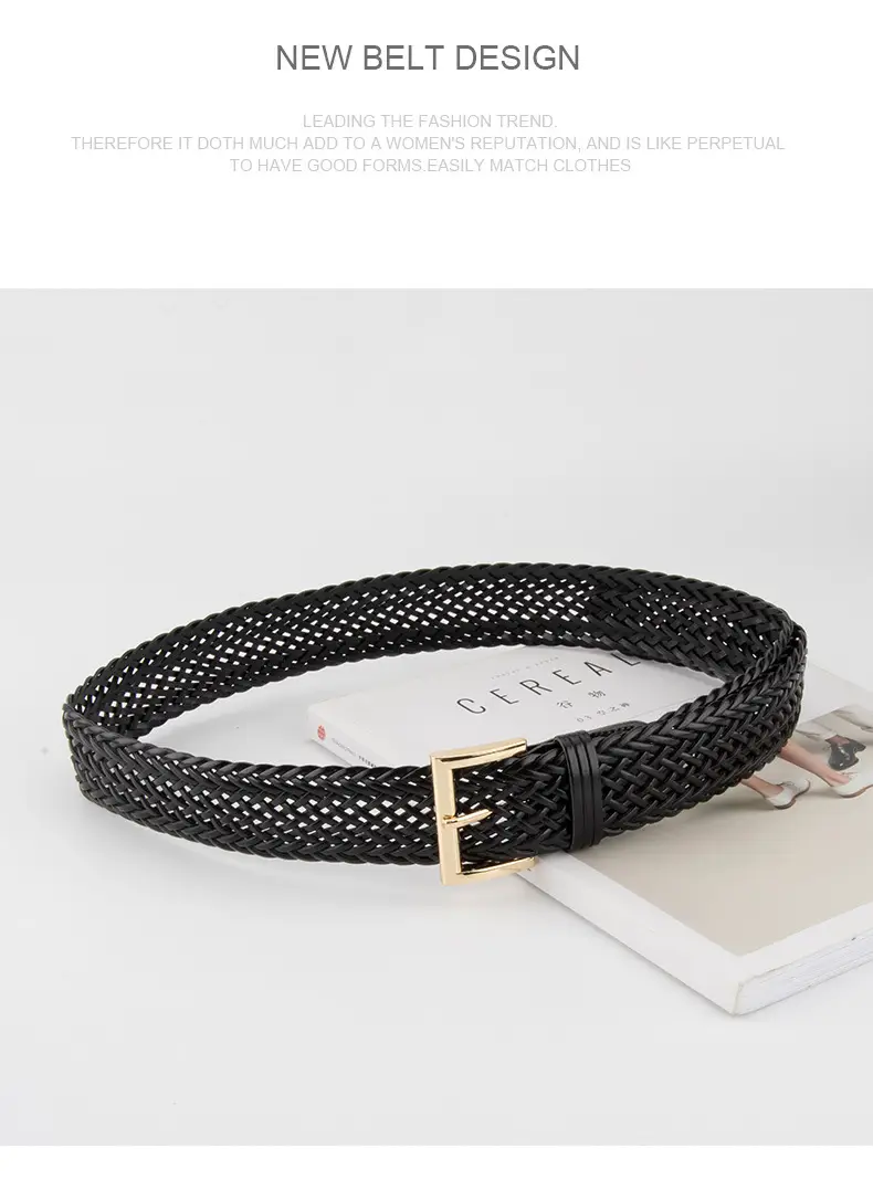 Brown Woven Belt for Women with Gold Buckle — feature 11