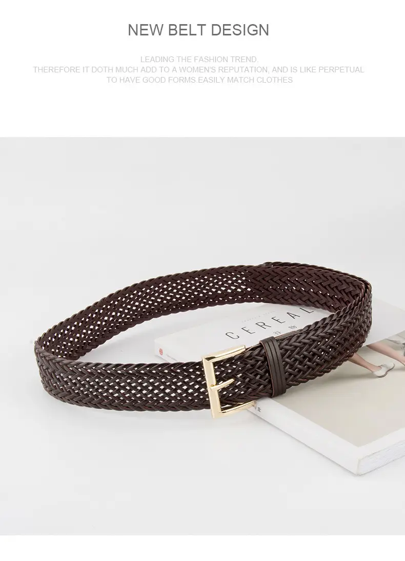Brown Woven Belt for Women with Gold Buckle — feature 13