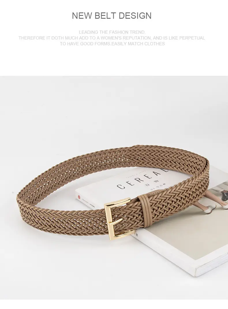 Brown Woven Belt for Women with Gold Buckle — feature 14
