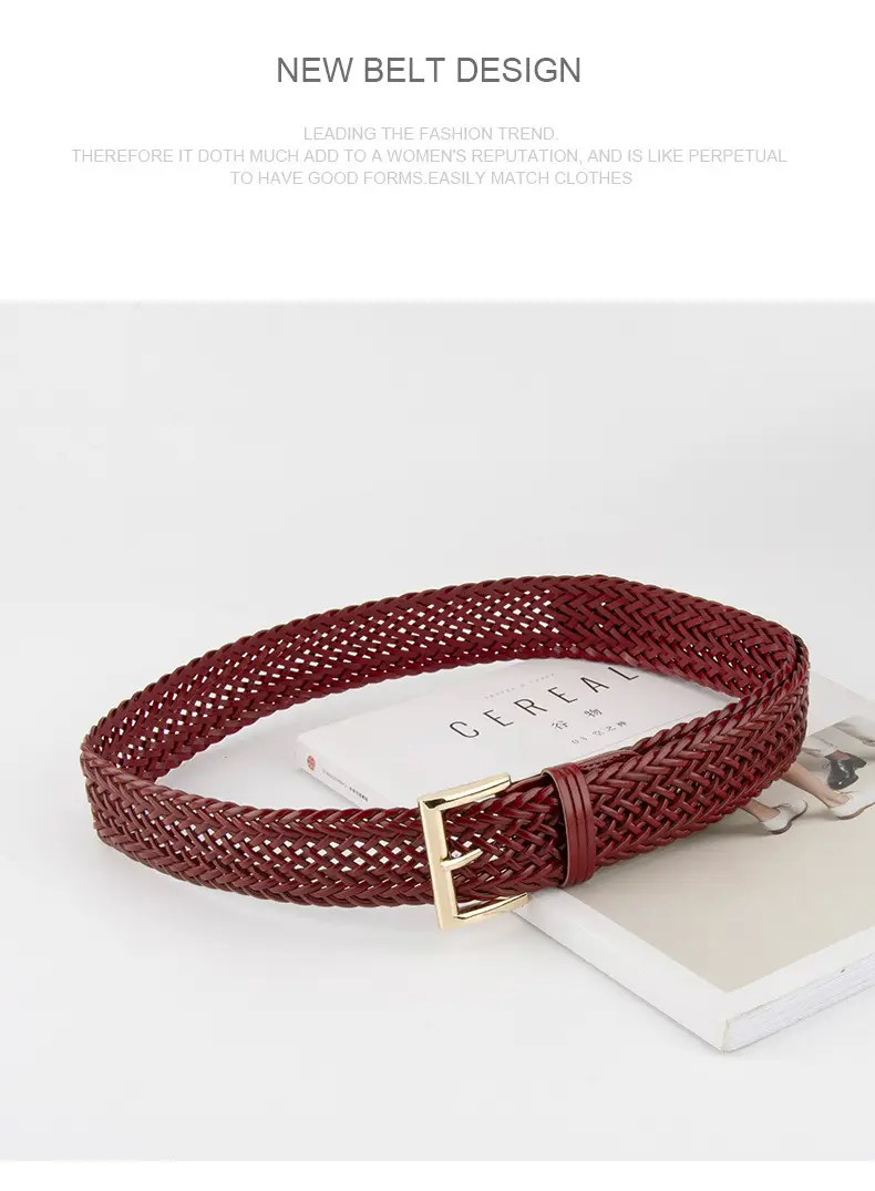 Brown Woven Belt for Women with Gold Buckle — feature 15