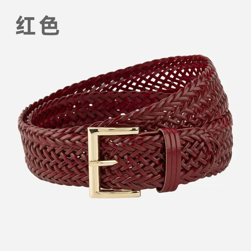 Brown Woven Belt for Women with Gold Buckle - Image 2