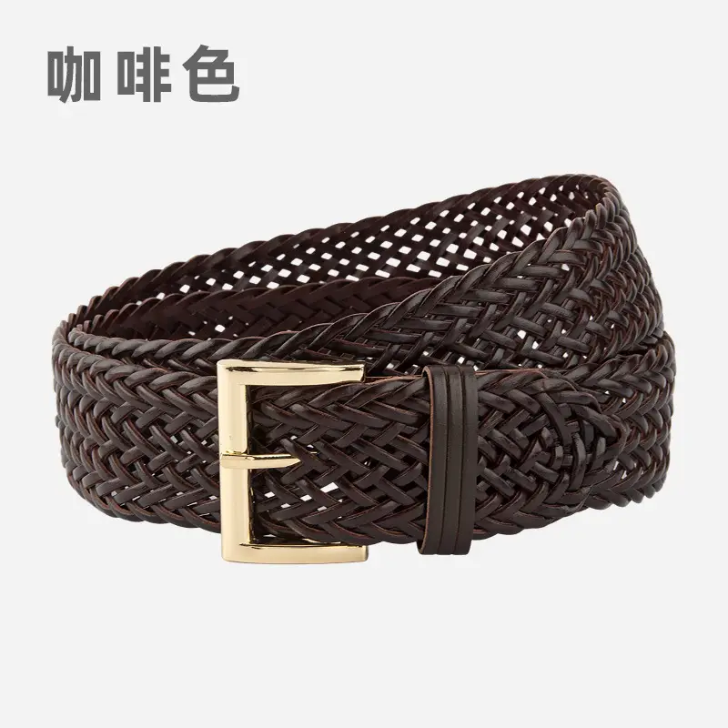Brown Woven Belt for Women with Gold Buckle - Image 3