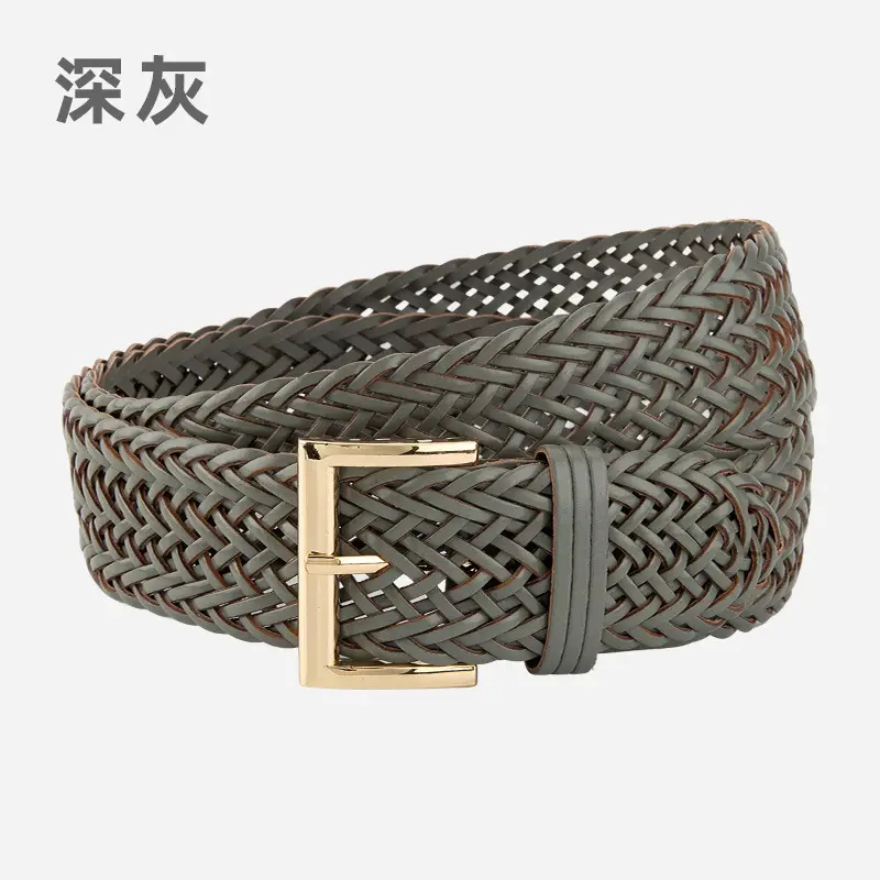 Brown Woven Belt for Women with Gold Buckle - Image 4